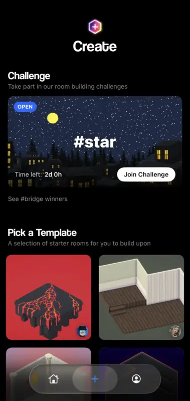 The new Create page with challenges and templates